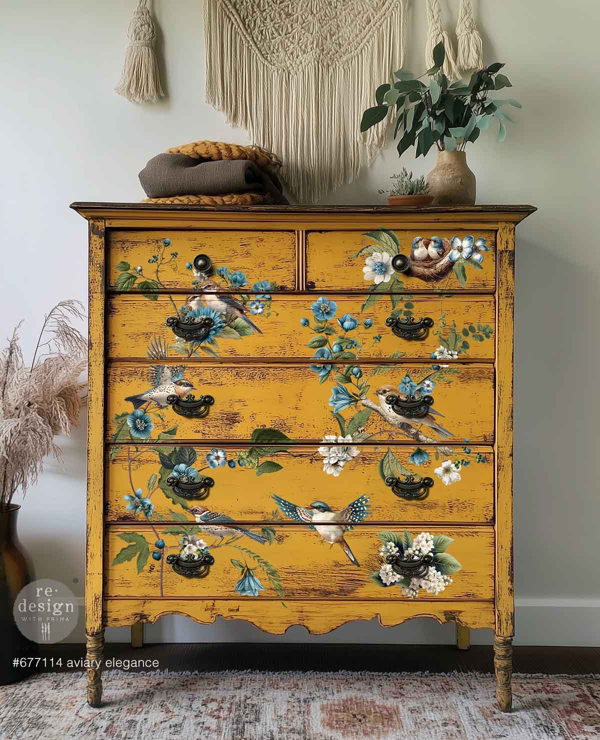 AVIARY ELEGANCE - Decor Transfers® – total sheet size 24″x35″, cut into 4 sheets