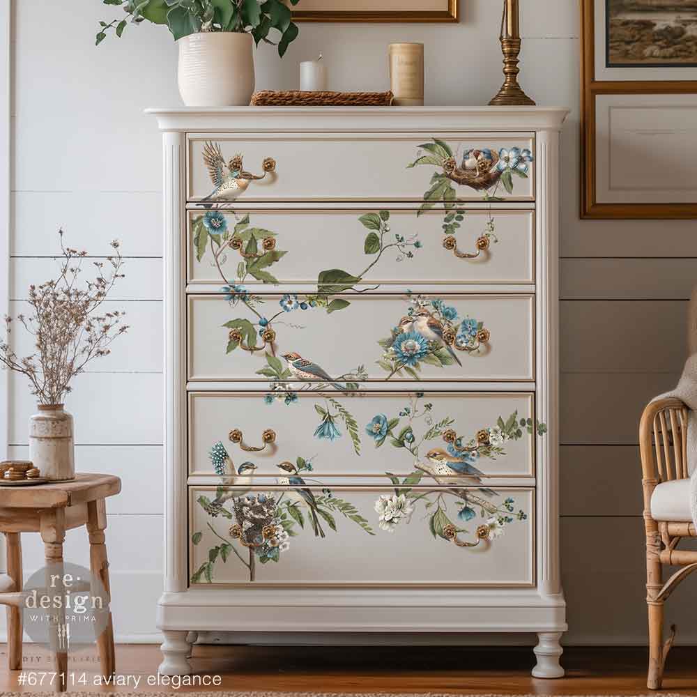 AVIARY ELEGANCE - Decor Transfers® – total sheet size 24″x35″, cut into 4 sheets
