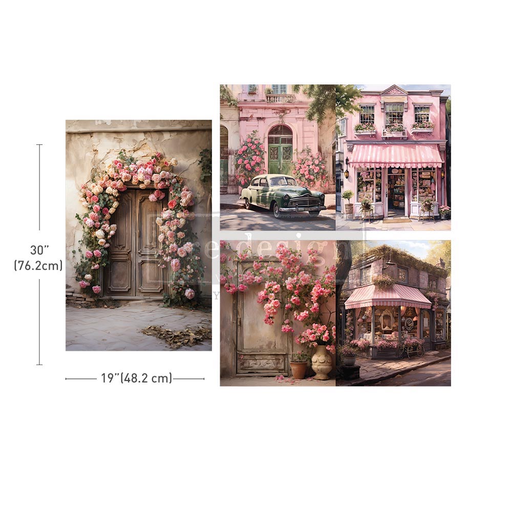 BLUSH BLOSSOM BOULEVARD - 19" BY 30" DECOUPAGE TISSUE ( 3 SHEETS)