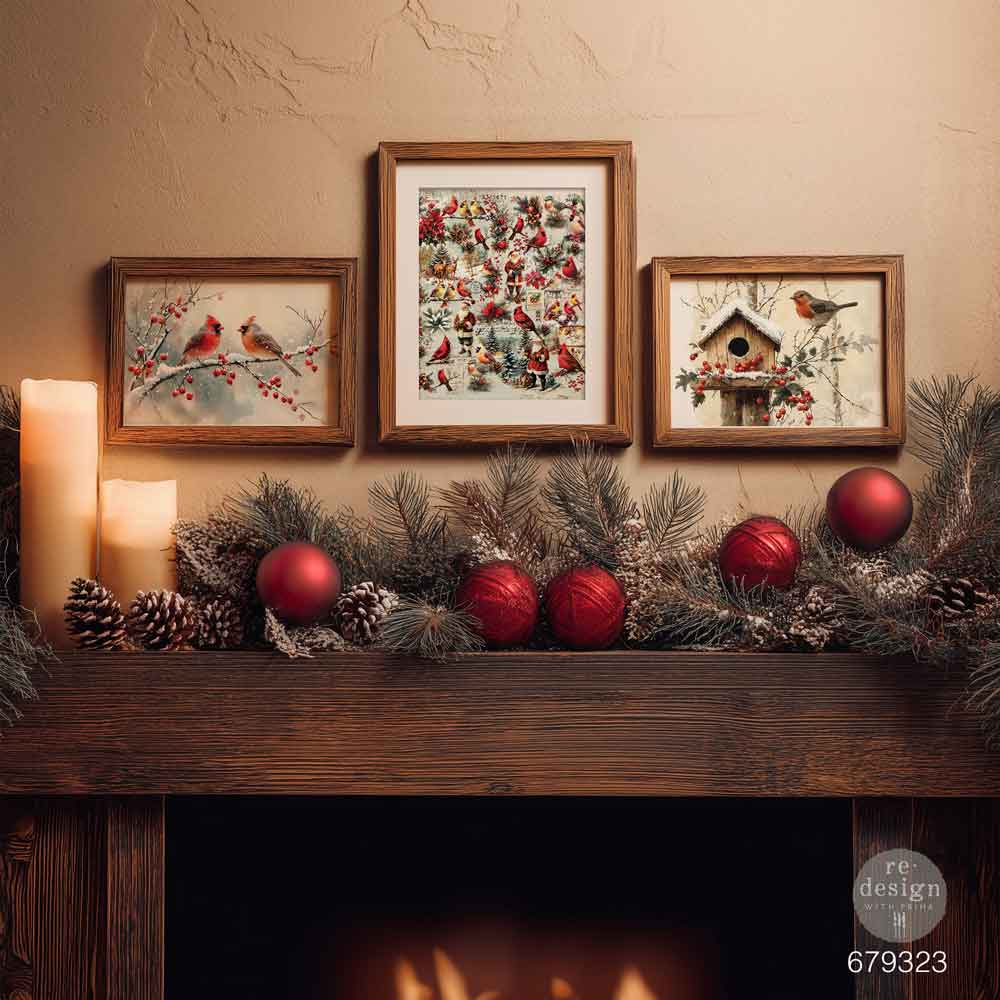 FEATHERED ELEGANCE CHRISTMAS - A3 Decoupage Fiber Pack - 2 sheets, 11.7″x16.5″