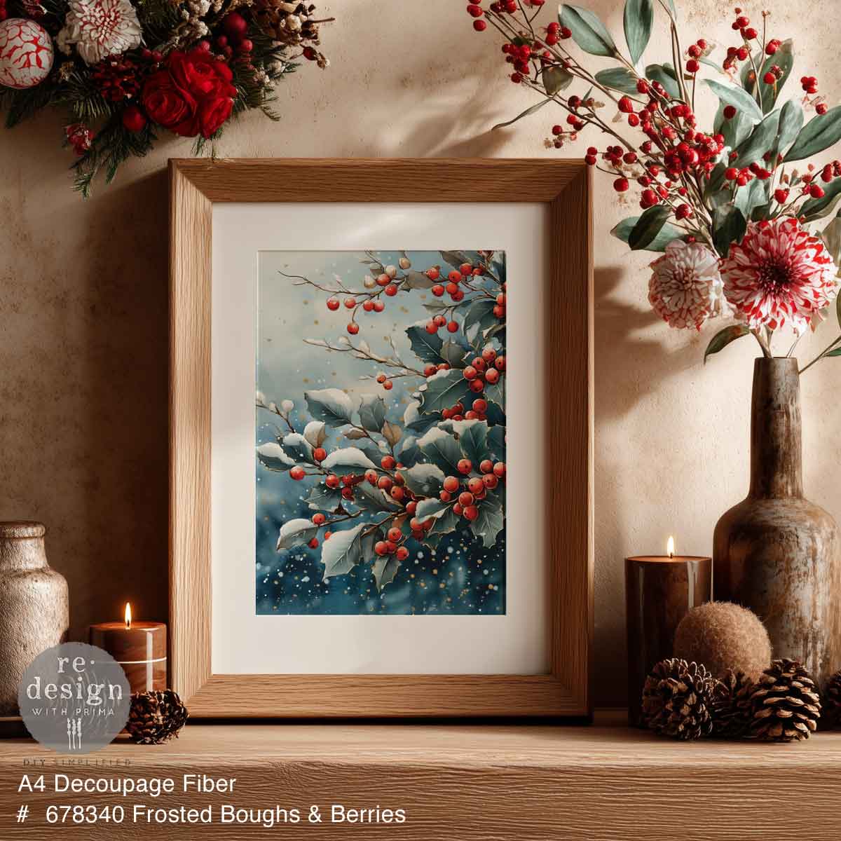 FROSTED BOUGHS & BERRIES - A4 Decoupage – 1 sheet, 8.27″x11.69″