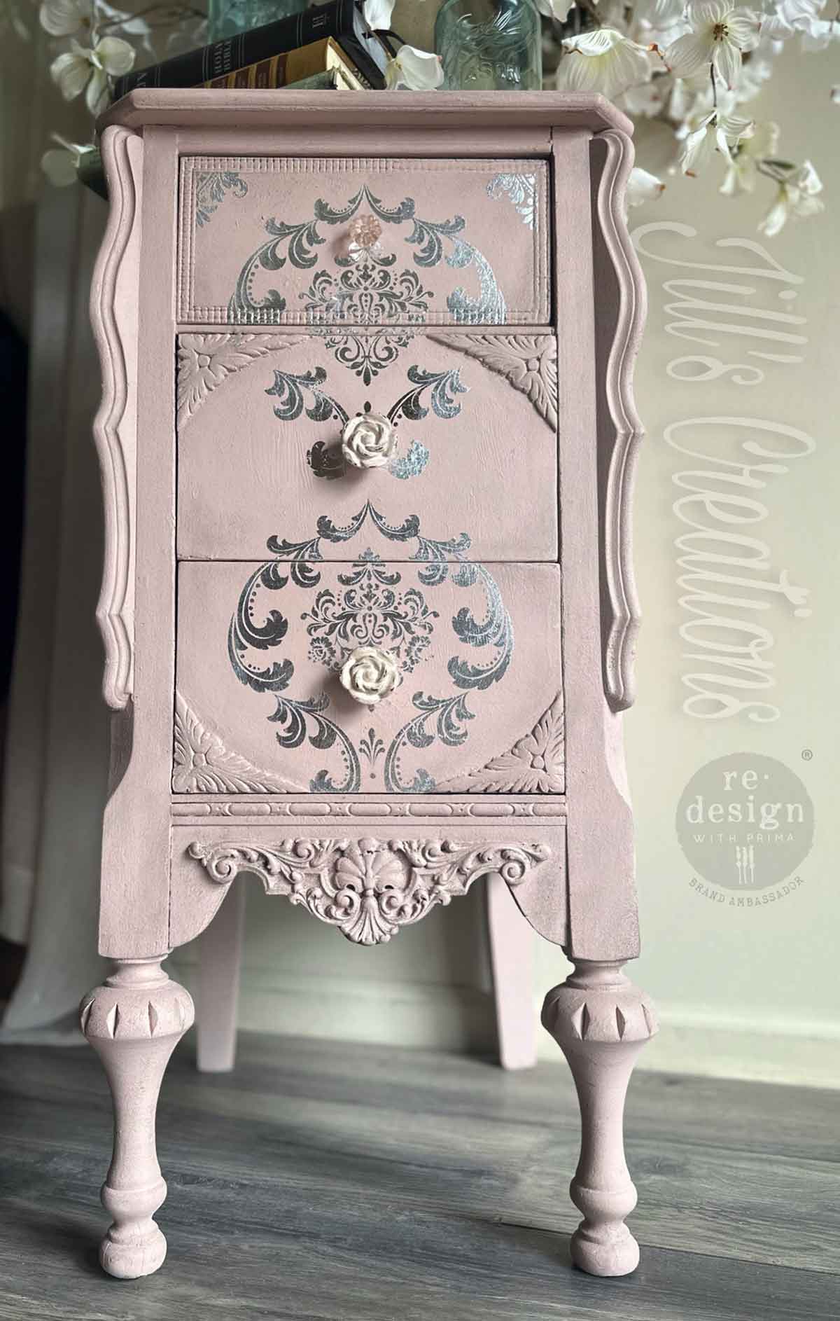 SILVER HOUSE OF DAMASK - REDESIGN DECOR FOIL TRANSFER KACHA - total sheet size 18″x24″, cut into 2 sheets