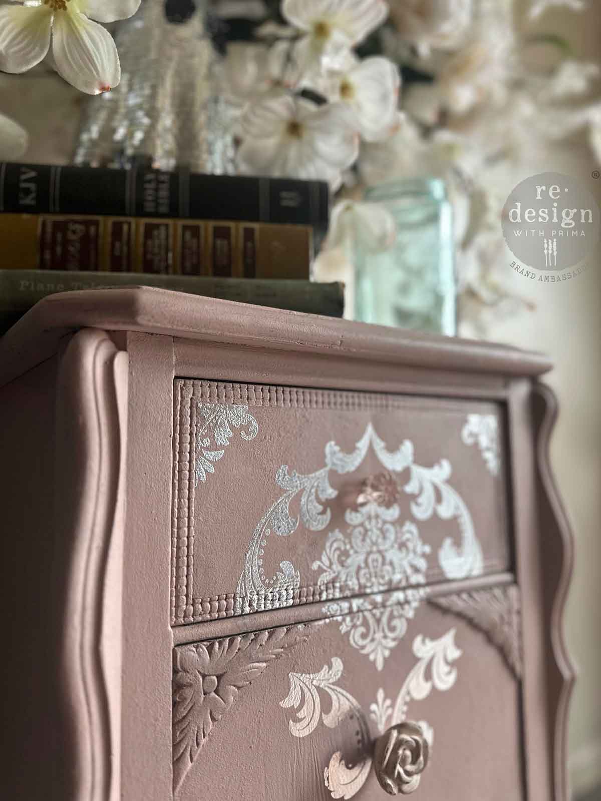 SILVER HOUSE OF DAMASK - REDESIGN DECOR FOIL TRANSFER KACHA - total sheet size 18″x24″, cut into 2 sheets