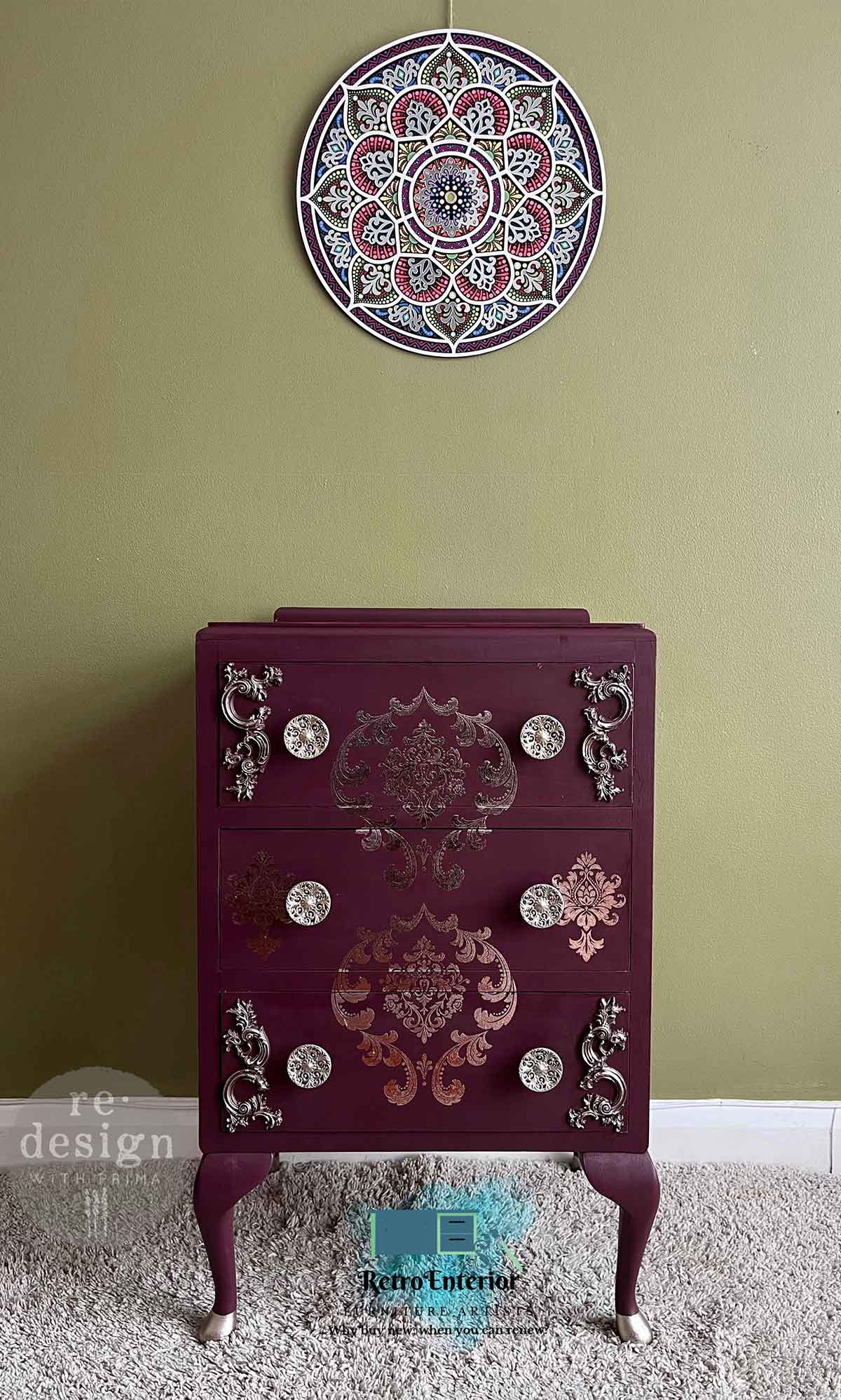 SILVER HOUSE OF DAMASK - REDESIGN DECOR FOIL TRANSFER KACHA - total sheet size 18″x24″, cut into 2 sheets
