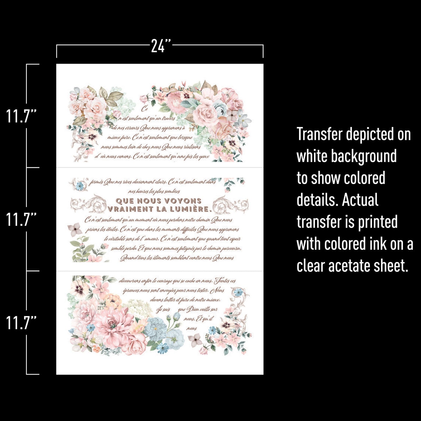 PURE LIGHT FLORAL - REDESIGN DECOR TRANSFERS® - TOTAL SHEET SIZE 24″X35″, CUT INTO 3 SHEETS