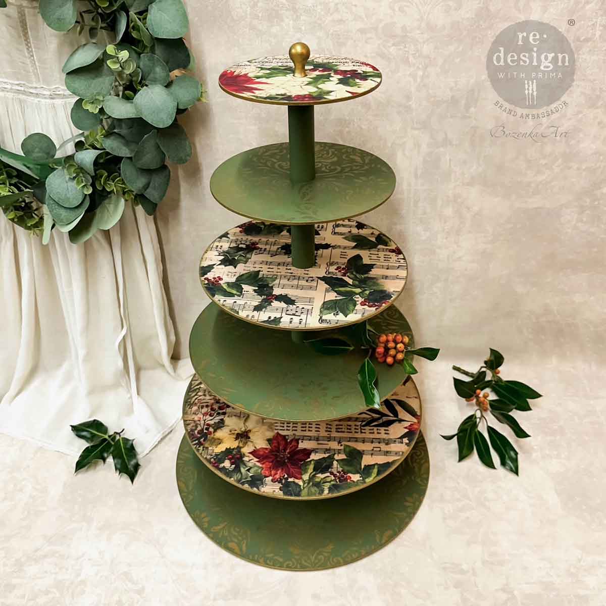 POINTSETTIAS  – DECOUPAGE FIBRE PACK - 3 SHEETS, 11.7″x16.5″ each