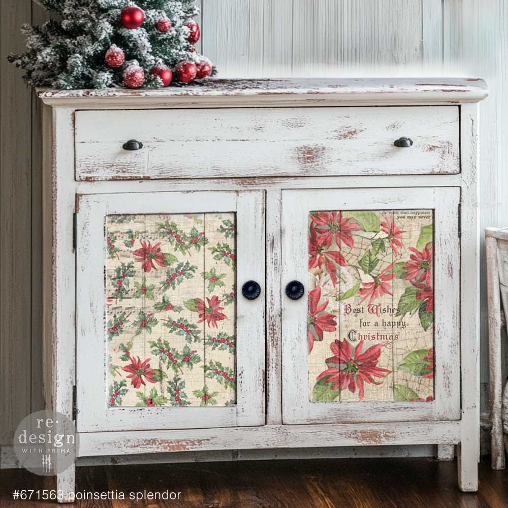 POINTSETTIAS  – DECOUPAGE FIBRE PACK - 3 SHEETS, 11.7″x16.5″ each