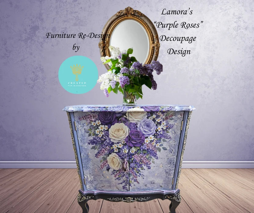 PURPLE ROSES - LAMORA'S DECOUPAGE TISSUE PAPER - 18LB - 21" BY 29"