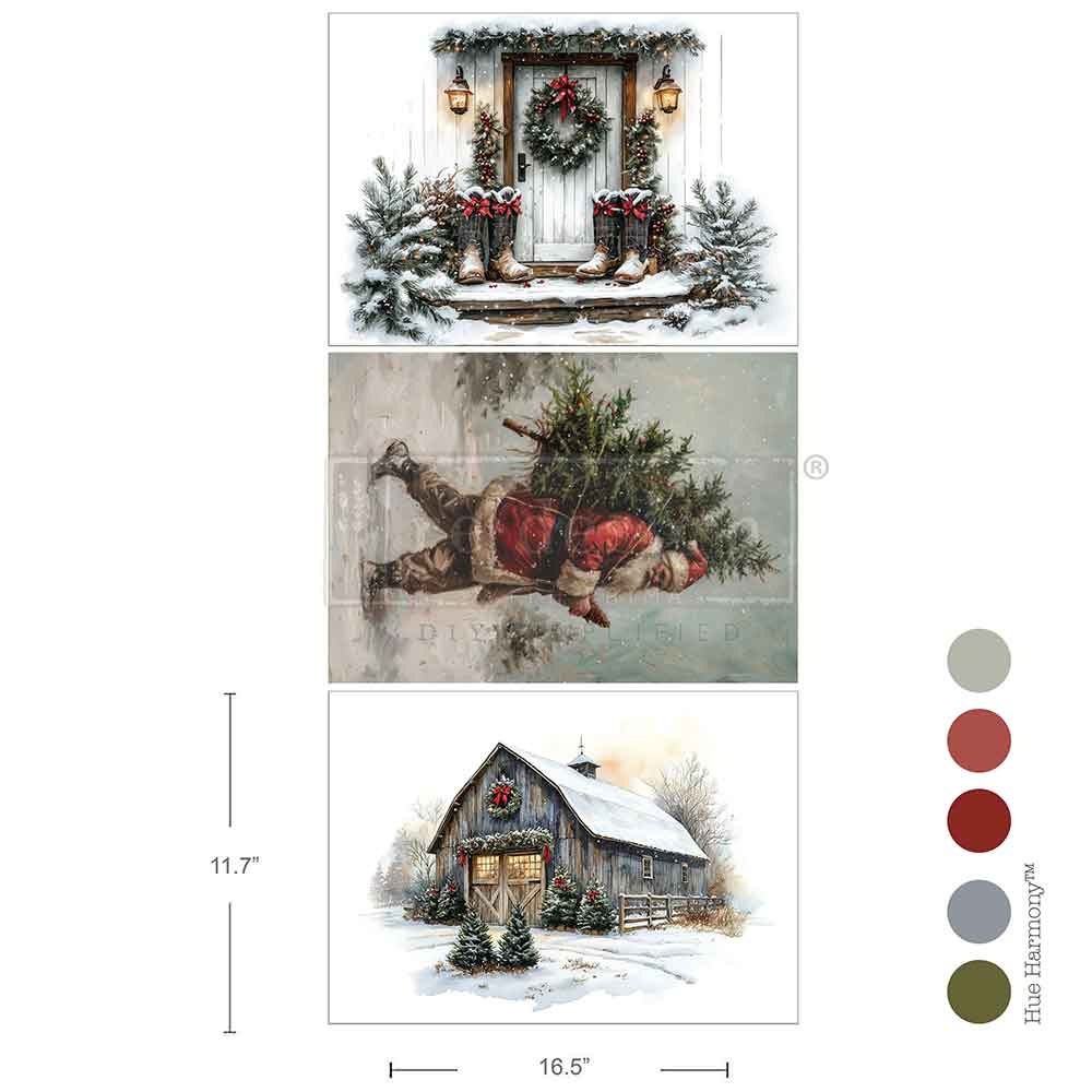 SANTA'S WOODLAND STROLL - A3 Decoupage Fiber Pack  – 3 sheets, 11.7″x16.5″