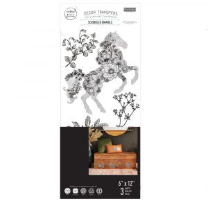 SCRIBBLED ANIMALS – 3 SHEETS, 6″X12″ - SMALL TRANSFERS