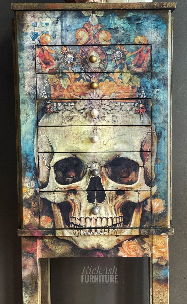 SKULL QUEEN DECOUPAGE TISSUE PAPER - WHIMSYKEL DESIGNS - 21" BY 29" - 18LB TISSUE PAPER