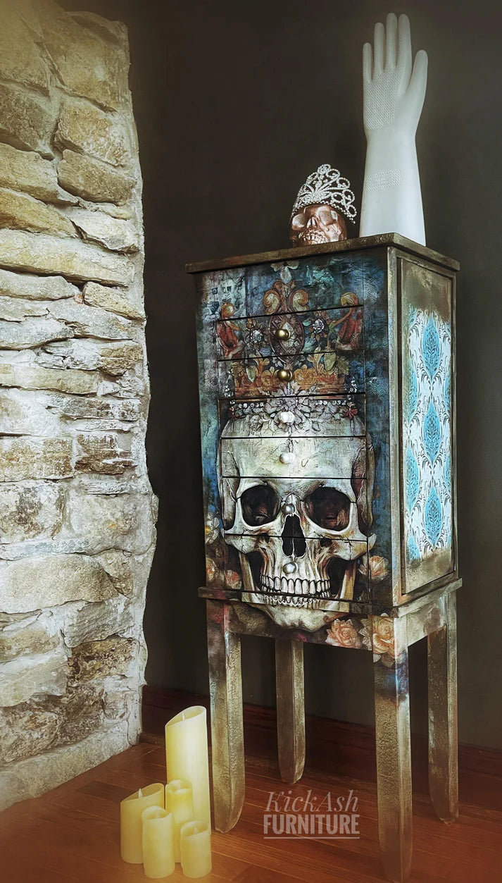 SKULL QUEEN DECOUPAGE TISSUE PAPER - WHIMSYKEL DESIGNS - 21" BY 29" - 18LB TISSUE PAPER