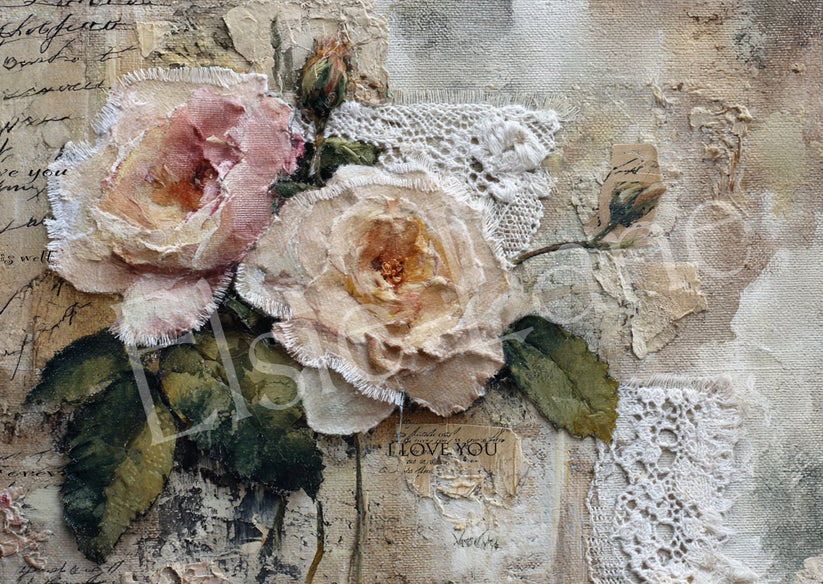 TATTERED ROSE LEDGER - ELSIE ROSE DECOUPAGE PAPER - 18LB - 29" BY 21"