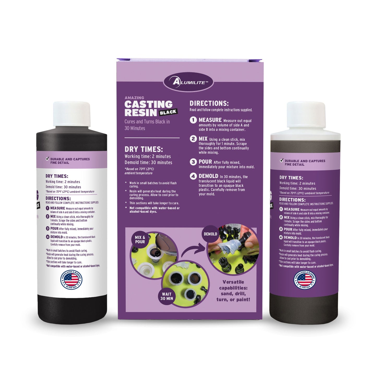 Amazing Casting Resin Black – Includes Parts A & B; 8 Fl Oz / Total 16 Fl Oz + 2 sticks + 3 cups