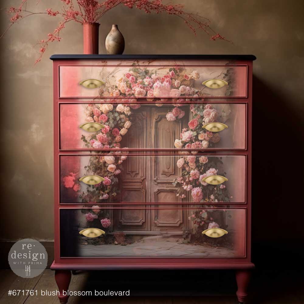 BLUSH BLOSSOM BOULEVARD - 19" BY 30" DECOUPAGE TISSUE ( 3 SHEETS)