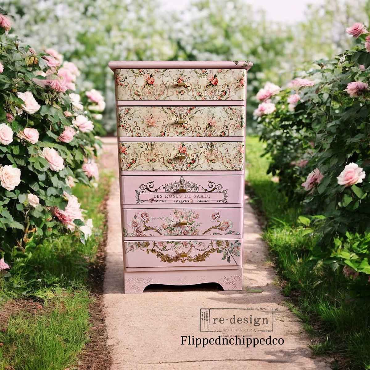 BLUSHING BLOOM - DOUBLE DELIGHT DECOUPAGE FIBER PAPER SET  - – Total 2 sheets – 1 sheet, 19.5″x30″ + 1 sheet, 11.7″x16.5″