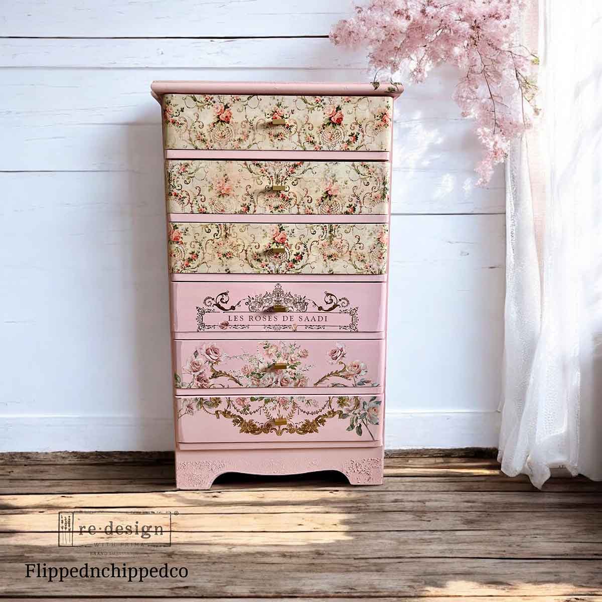 BLUSHING BLOOM - DOUBLE DELIGHT DECOUPAGE FIBER PAPER SET  - – Total 2 sheets – 1 sheet, 19.5″x30″ + 1 sheet, 11.7″x16.5″