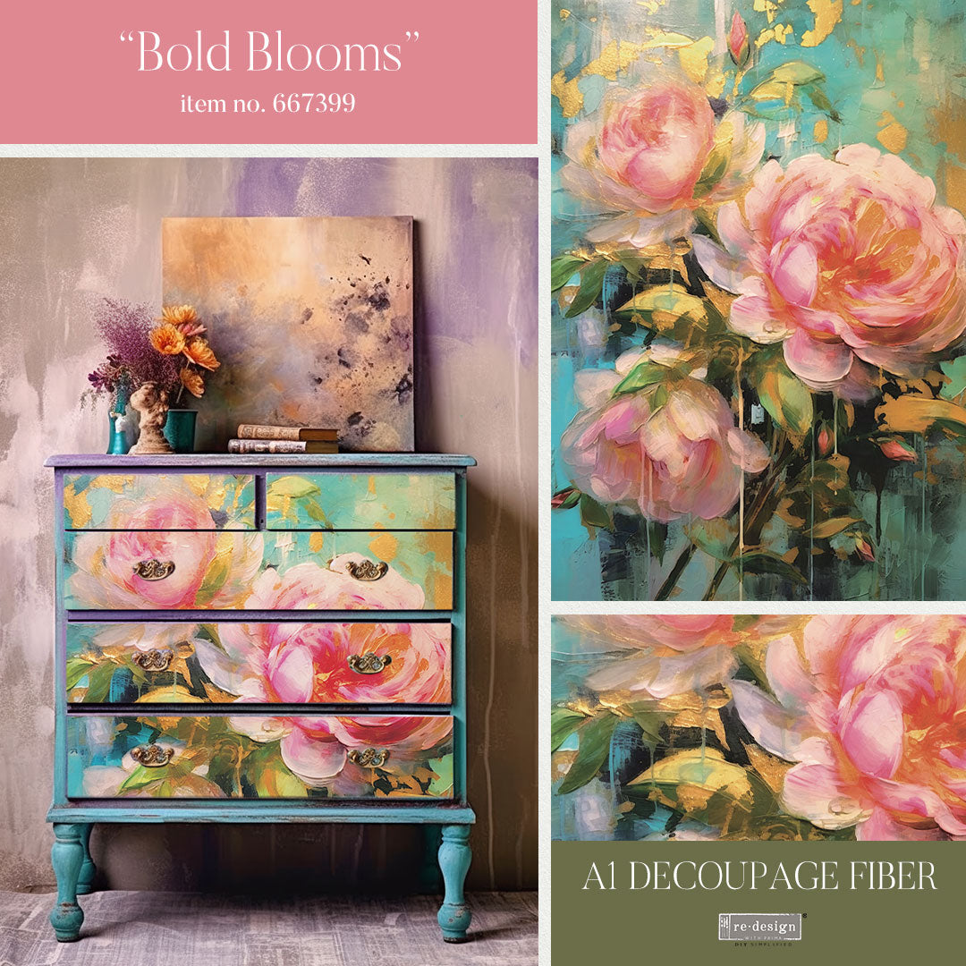 BOLD BLOOMS - A1 DECOUPAGE FIBER PAPER - REDESIGN DECOUPAGE IMAGE - A1 - 23.4" X 33.1"