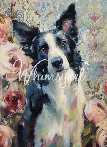 BORDER COLLIE - WHIMSYKEL DESIGNS -  21" BY 29" - DECOUPAGE 18LB TISSUE PAPER