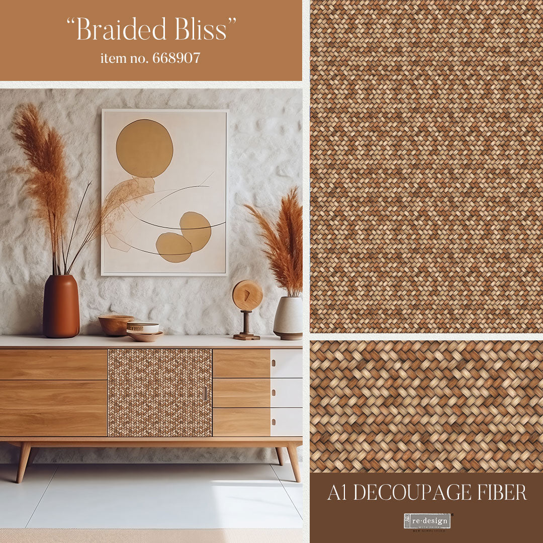 BRAIDED BLISS - A1 DECOUPAGE FIBER PAPER - REDESIGN DECOUPAGE IMAGE - A1 - 23.4" X 33.1"