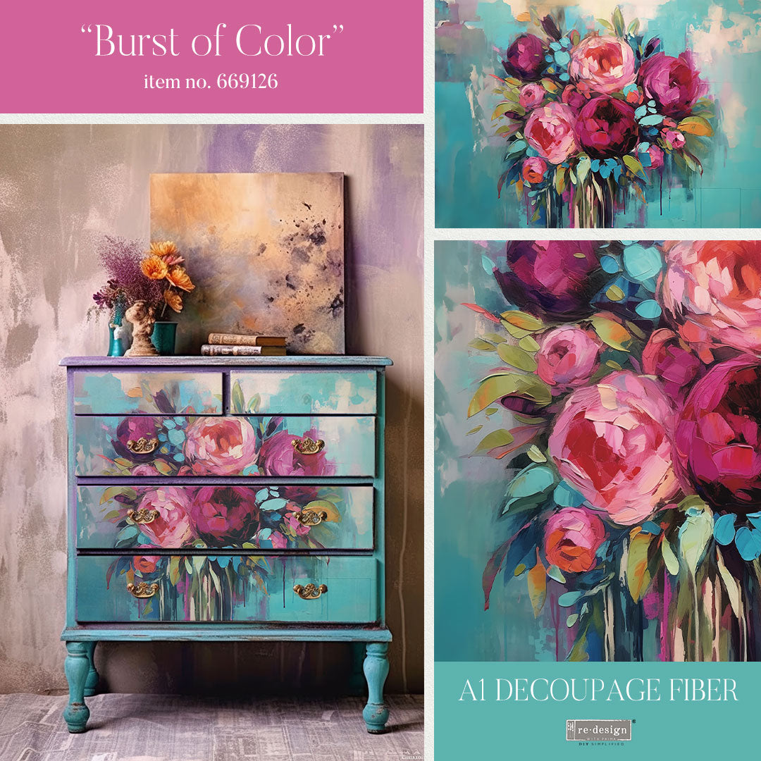 BURST OF COLOR - A1 DECOUPAGE FIBER PAPER - REDESIGN DECOUPAGE IMAGE - A1 - 23.4" X 33.1"