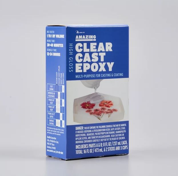 CLEAR EPOXY RESIN - Includes parts A & B ; 8 FL oz/Total 16 Fl oz + 2 Sticks and 3 cups