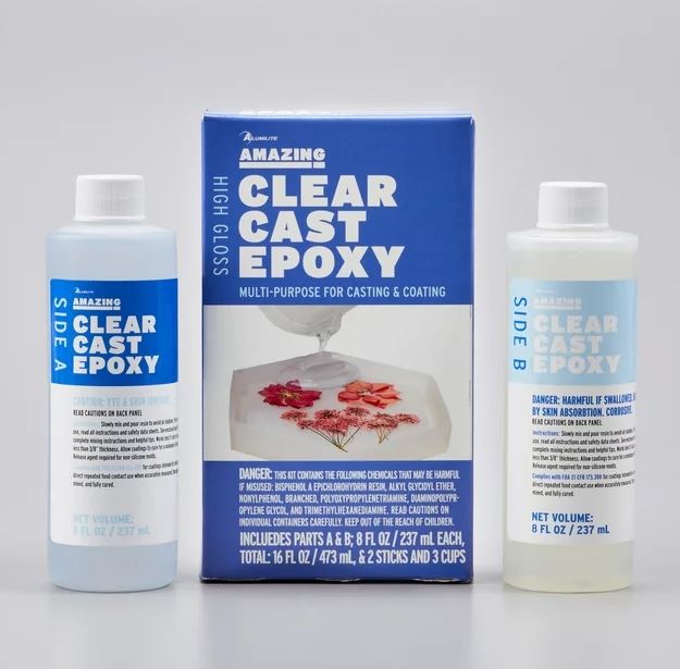 CLEAR EPOXY RESIN - Includes parts A & B ; 8 FL oz/Total 16 Fl oz + 2 Sticks and 3 cups
