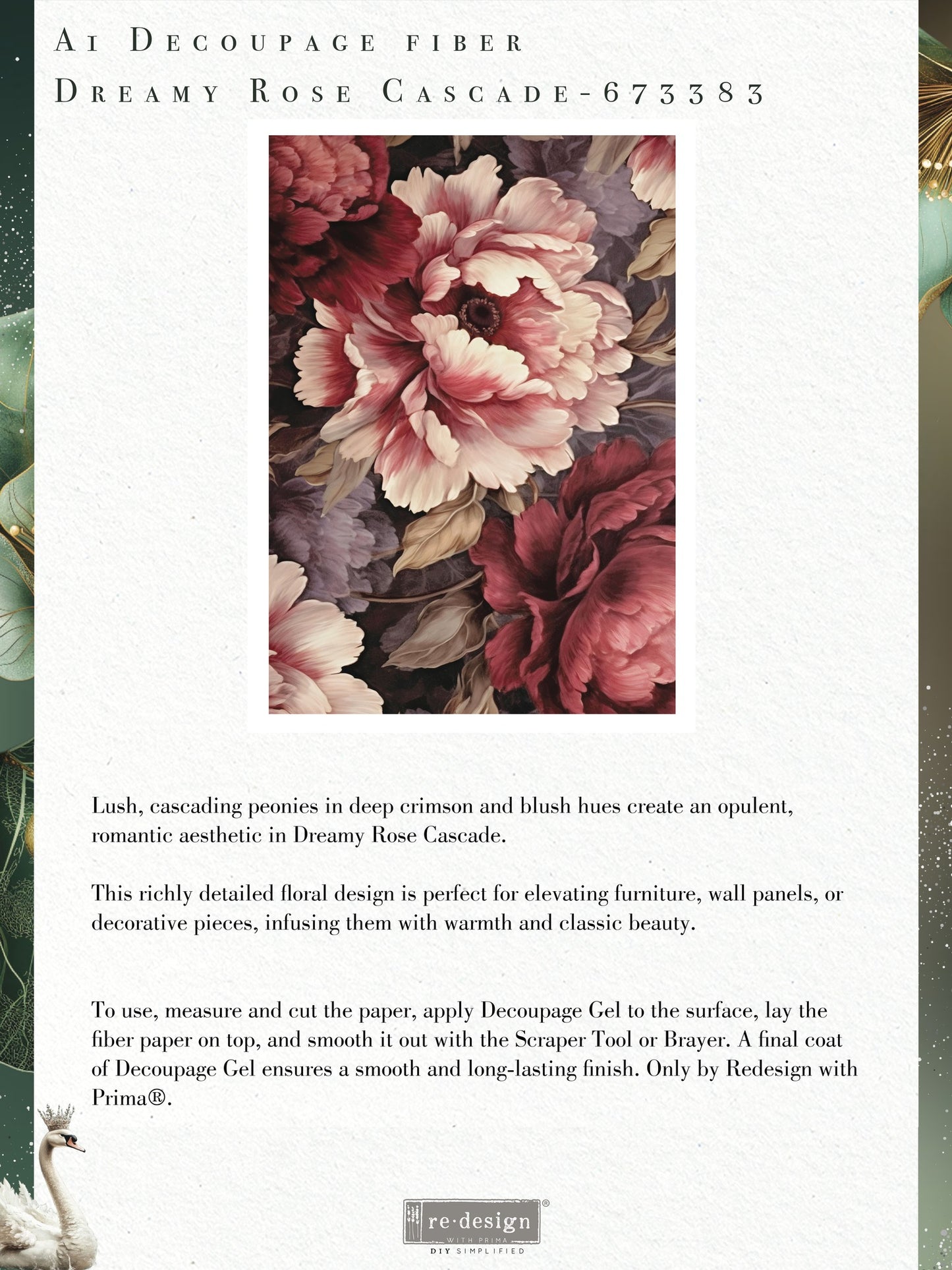 DREAMY ROSE CASCADE - REDESIGN WITH PRIMA - A1 DECOUPAGE FIBRE PAPER