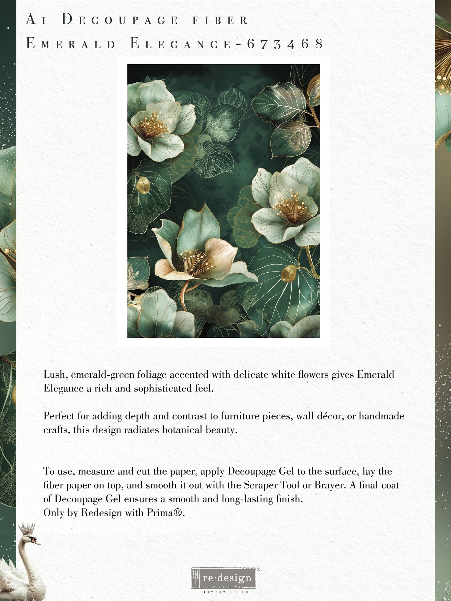 EMERALD ELEGANCE - REDESIGN WITH PRIMA - A1 DECOUPAGE FIBER PAPER
