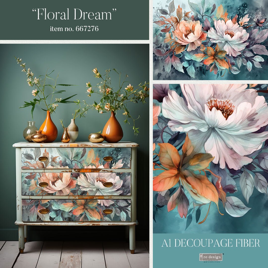 FLORAL DREAM - A1 DECOUPAGE FIBER PAPER - REDESIGN DECOUPAGE IMAGE - A1 - 23.4" X 33.1"