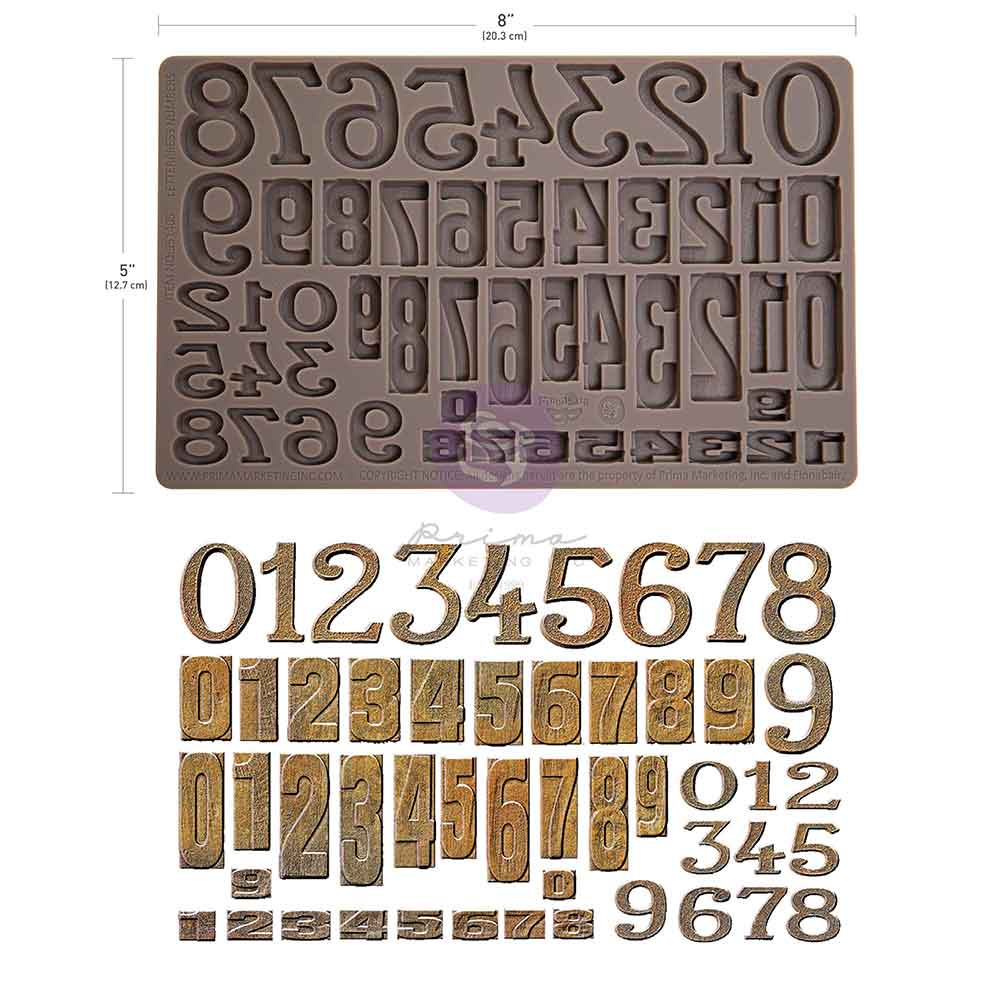 LETTERPRESS NUMBERS - FINNABAIR DECOR MOULDS - 1 PC , 5" BY 8" BY 8mm