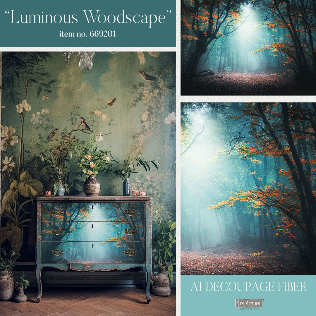 LUMINOUS WOODSCAPE - A1 DECOUPAGE FIBER PAPER - REDESIGN DECOUPAGE IMAGE - A1 - 23.4" X 33.1"