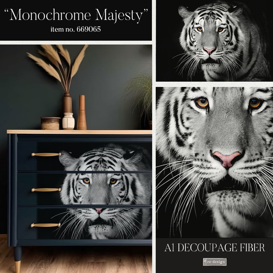 MONOCHROME MAJESTY - A1 DECOUPAGE FIBER PAPER - REDESIGN DECOUPAGE IMAGE - A1 - 23.4" X 33.1"