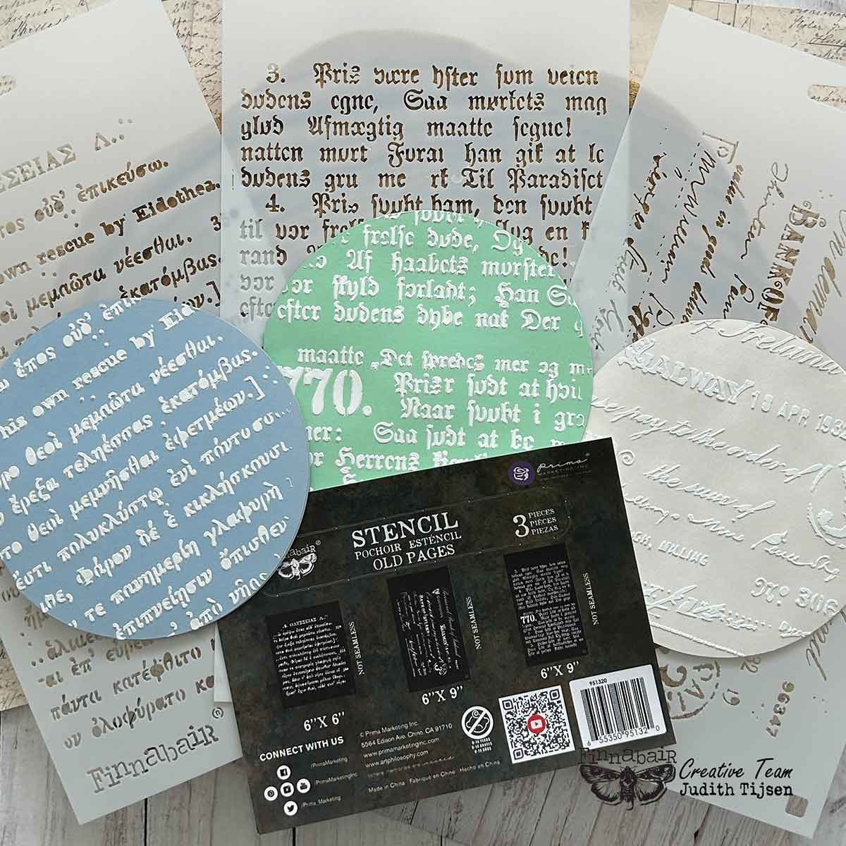 OLD PAGES - LIMITED EDITION FINNABAIR STENCIL SET - 3 STENCILS, 6" X 9" EACH
