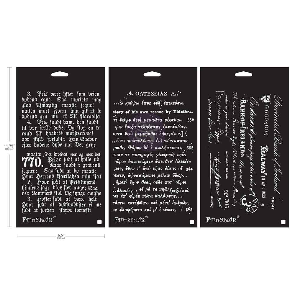 OLD PAGES - LIMITED EDITION FINNABAIR STENCIL SET - 3 STENCILS, 6" X 9" EACH