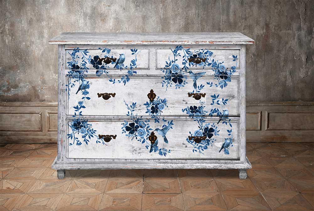 PRETTY IN BLUE - DECOR TRANSFERS ® – total sheet size 24″x35″, cut into 2 sheets