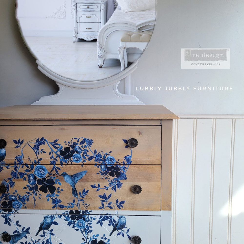 PRETTY IN BLUE - DECOR TRANSFERS ® – total sheet size 24″x35″, cut into 2 sheets