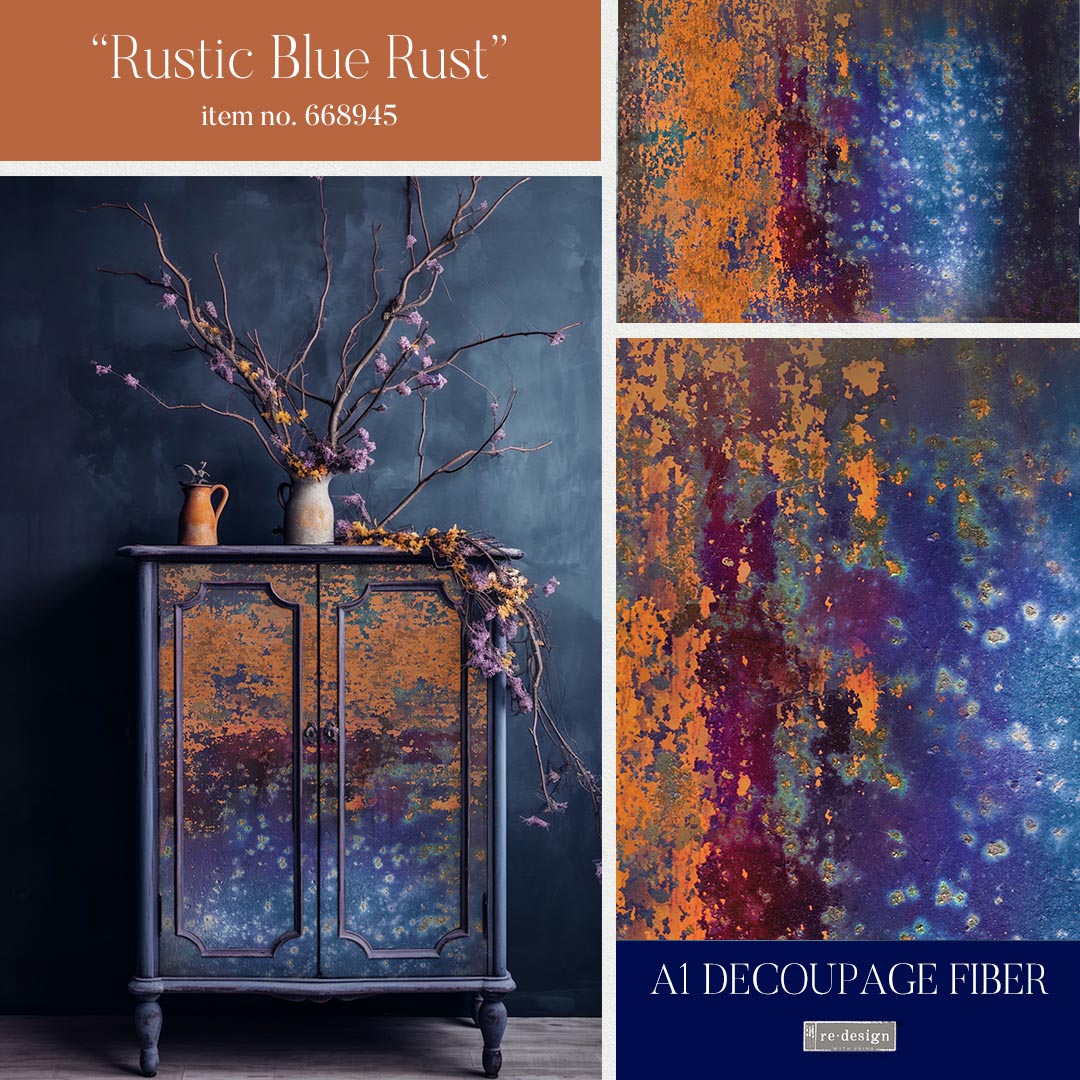 RUSTIC BLUE RUST - A1 DECOUPAGE FIBER PAPER - REDESIGN DECOUPAGE IMAGE - A1 - 23.4" X 33.1"