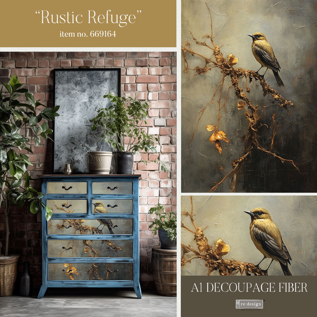 RUSTIC REFUGE - A1 DECOUPAGE FIBER PAPER - REDESIGN DECOUPAGE IMAGE - A1 - 23.4" X 33.1"