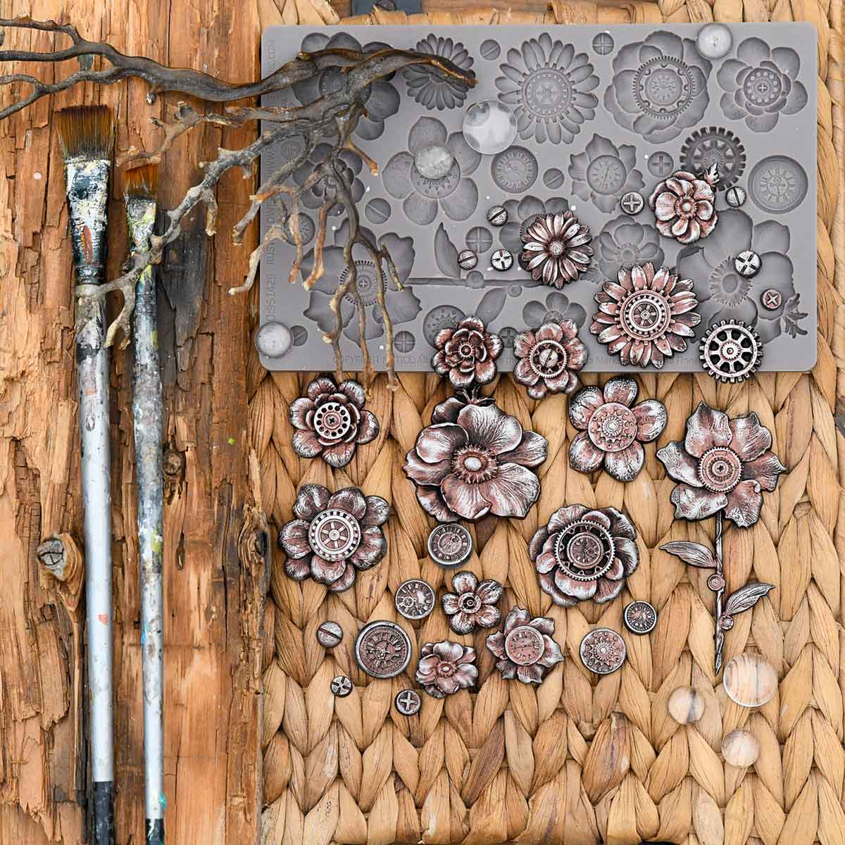RUSTY FLOWERS - FINNABAIR DECOR MOULDS - 1 pc, 5" x8" x8mm