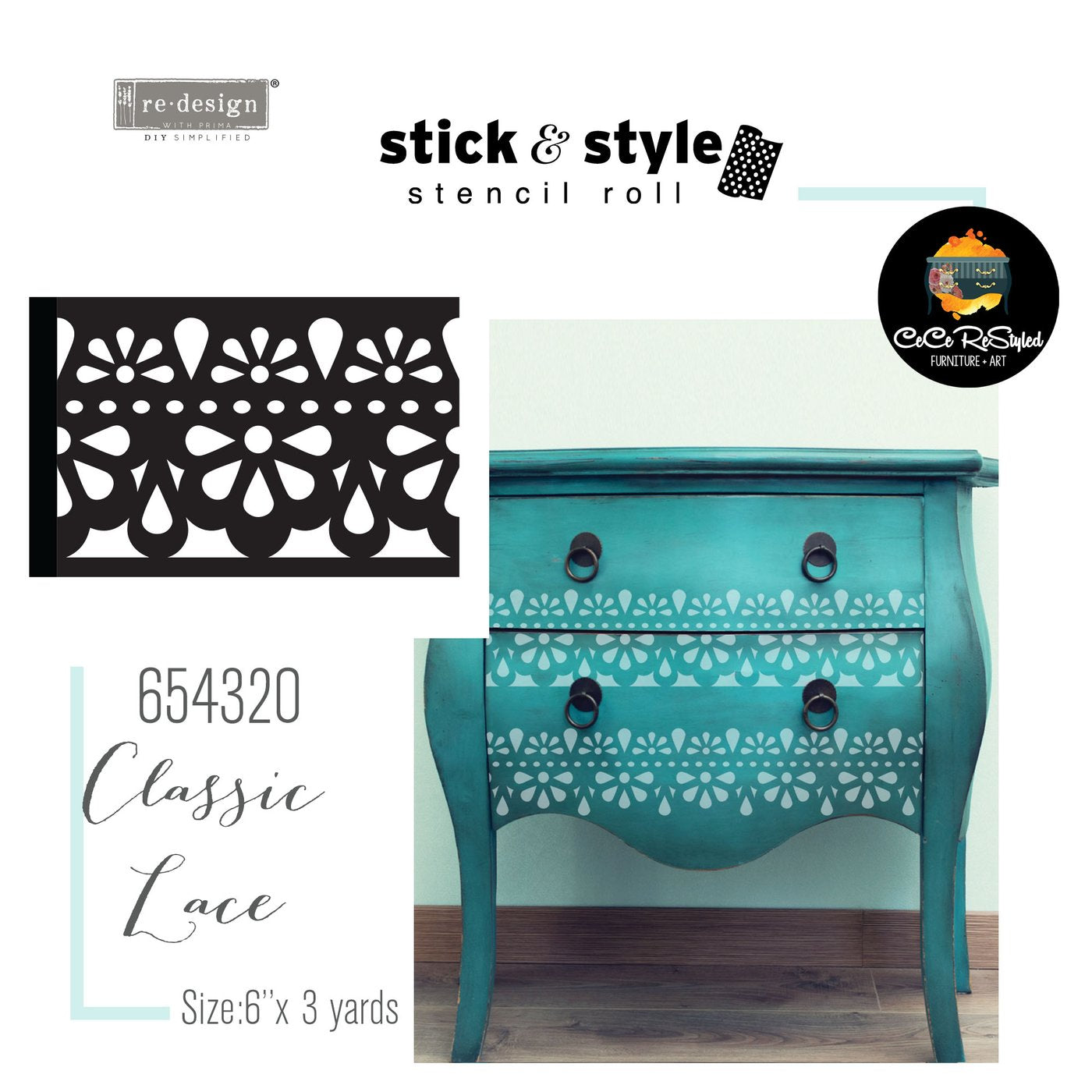 CLASSIC LACE STENCIL - STICK & STYLE STENCIL - REDESIGN WITH PRIMA