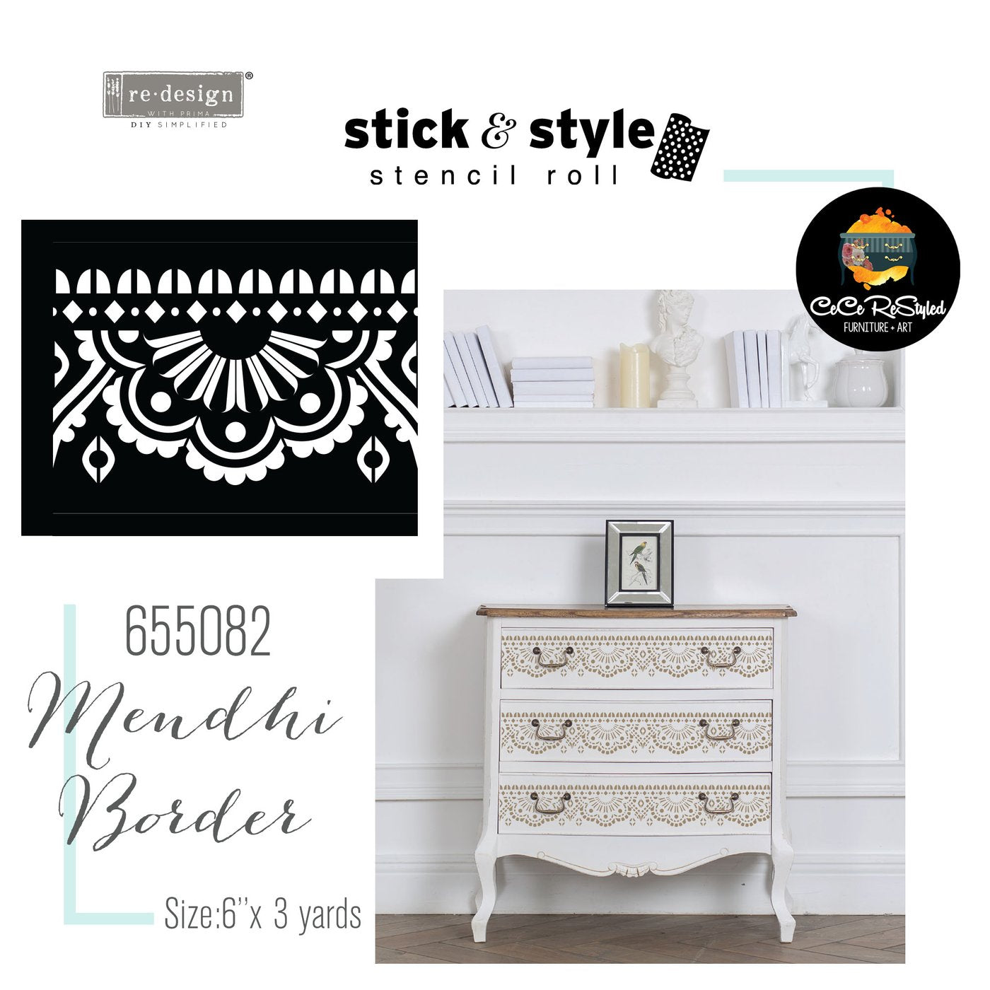MENDHI BORDER - STICK & STYLE STENCIL - REDESIGN WITH PRIMA