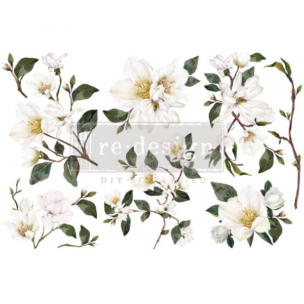 WHITE MAGNOLIA – SMALL TRANSFER -3 SHEETS, 6″X12″ - REDESIGN DECOR TRANSFERS
