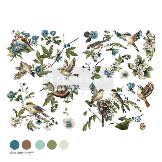 AVIARY ELEGANCE - Decor Transfers®  – total sheet size 24″x35″, cut into 4 sheets
