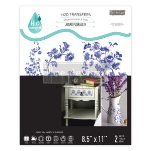 AZURE FLORALS ll - 2 SHEETS, 8.5" x 11" - H20 TRANSFERS