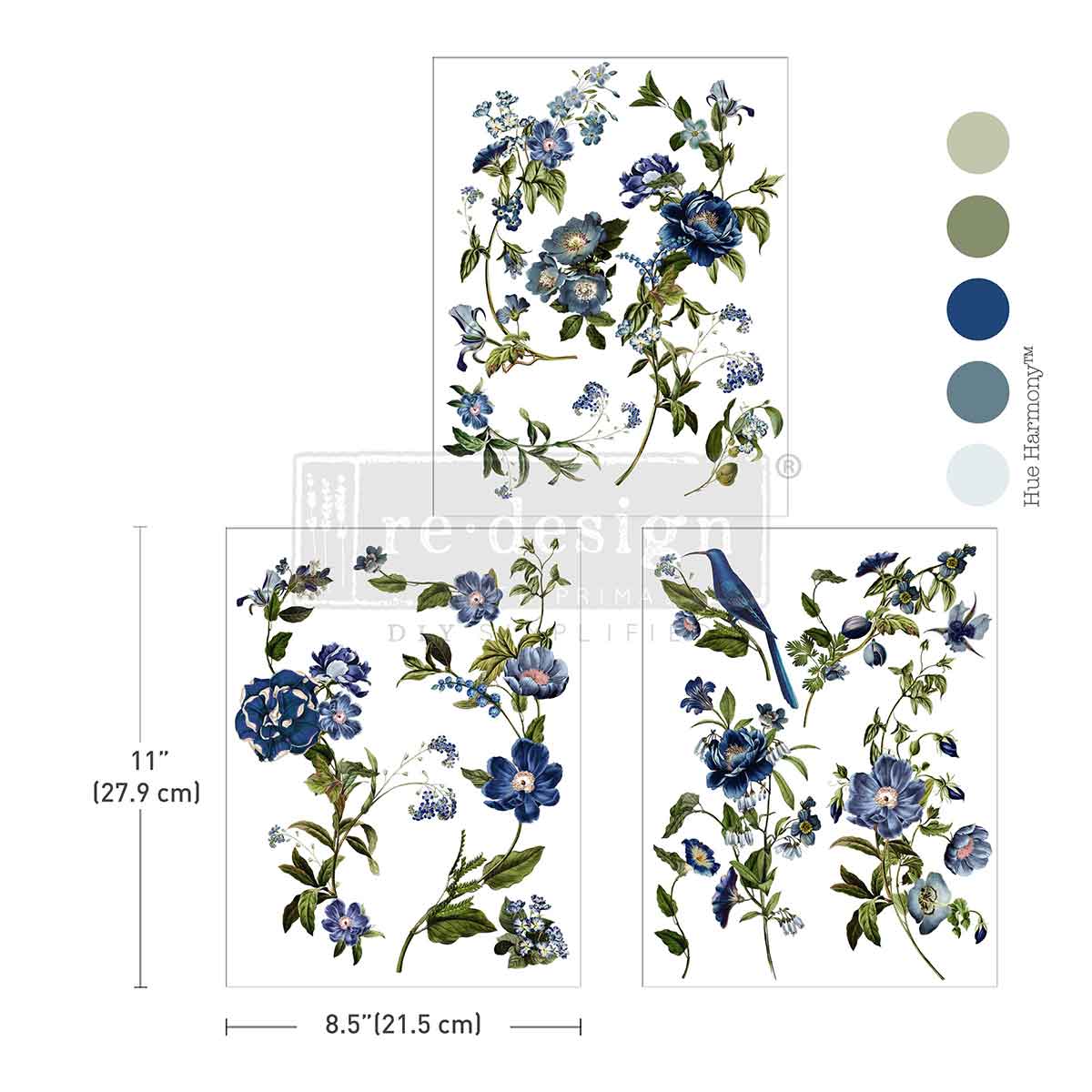 BLUENEST BLOOMS – Middy Transfers®  -  3 sheets, 8.5″x11″