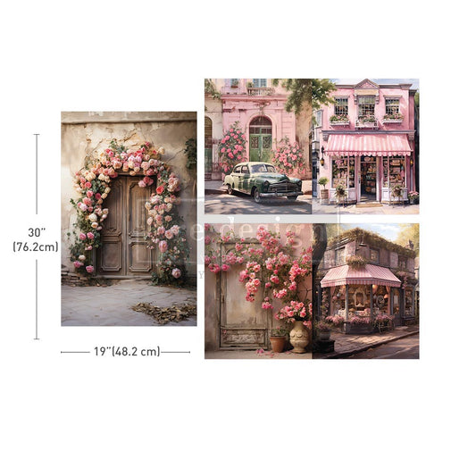 BLUSH BLOSSOM BOULEVARD - 19" BY 30" DECOUPAGE TISSUE ( 3 SHEETS)