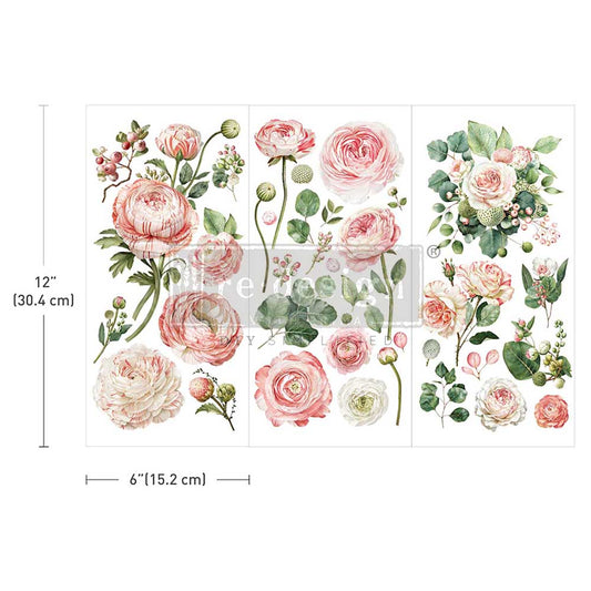 BLUSHING BLOOMS - SMALL TRANSFERS -  – 3 SHEETS, 6″x12″
