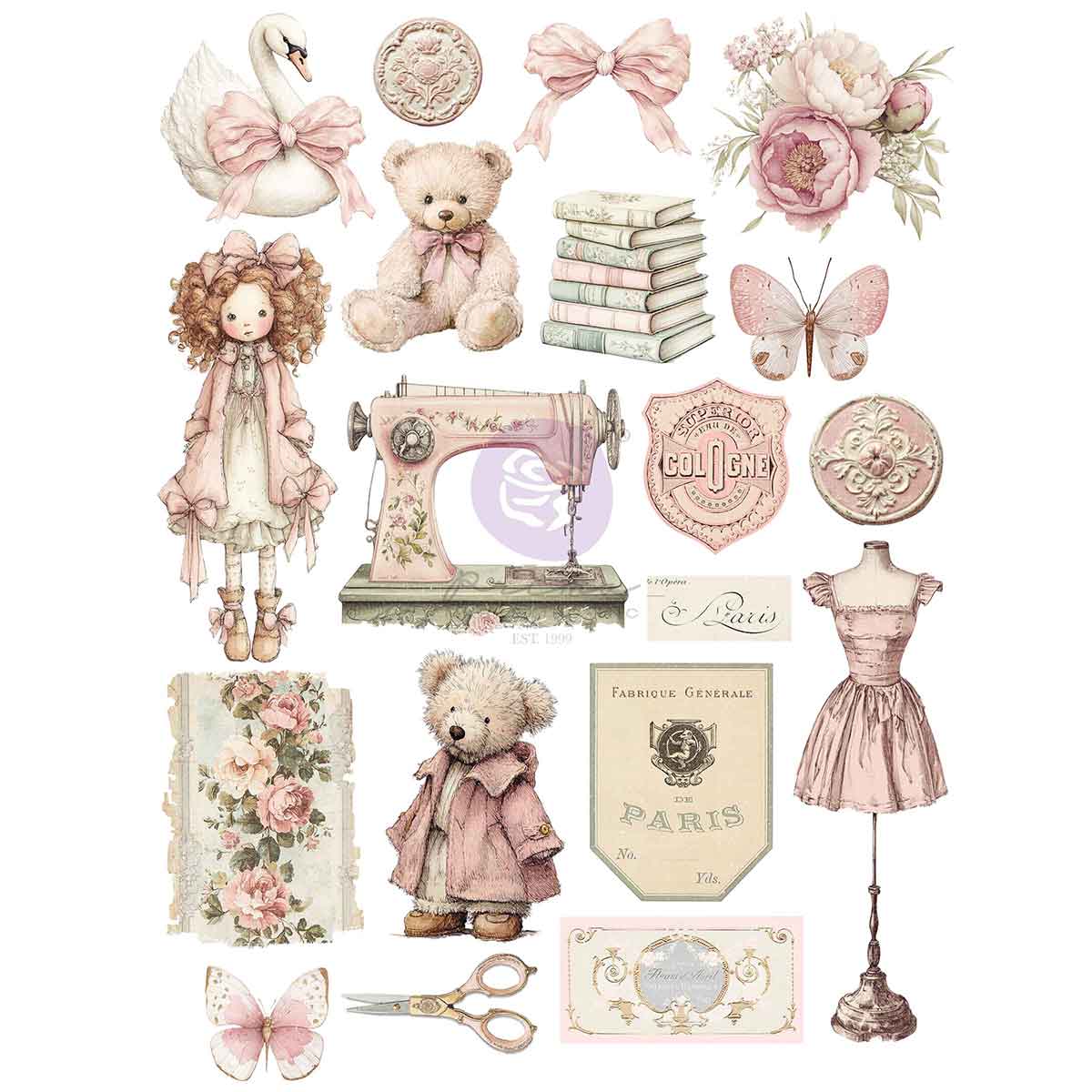 BUTTONS & KEEPSAKES COLLECTION - A4 TRANSFER - 1 SHEET, 8.3" X 11.7"