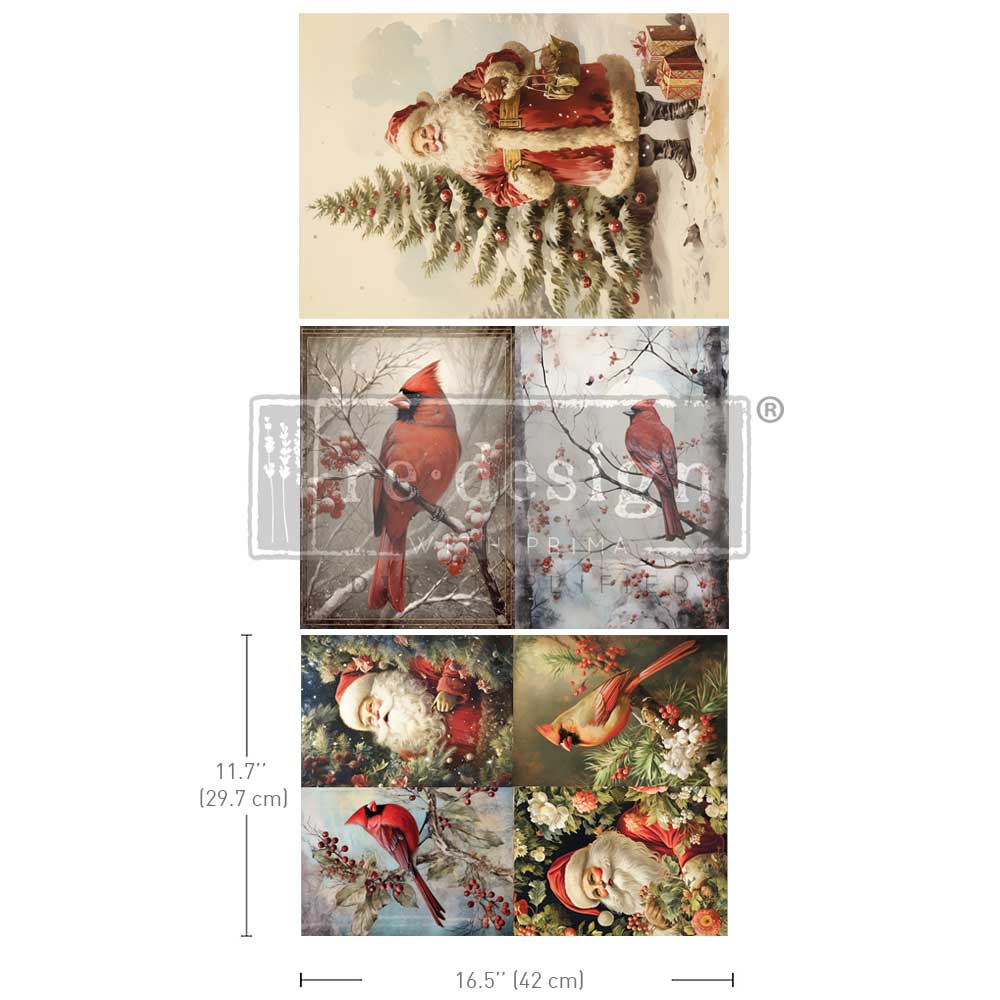 FESTIVE CARDINAL - A3 DECOUPAGE FIBRE PACK -  3 sheets, 11.7″x16.5″ each